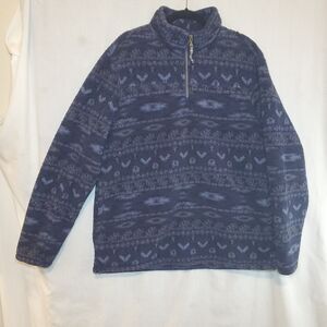 Alpine Sherpa Jacket Mens XL Blue Fleece 1/4 Zip Fair Isle Aztec Warm Pullover